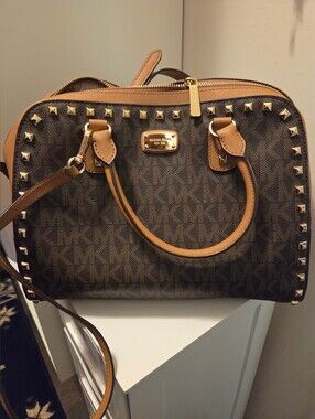 Michael Kors Brown & Tan Studded Signature Satchel